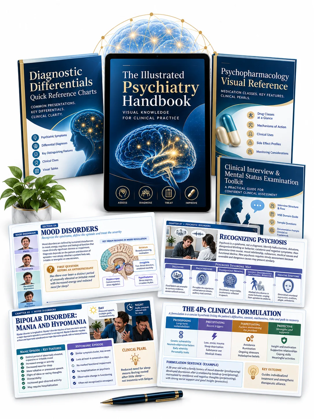 The Illustrated Psychiatry Handbook with three premium clinical study resources