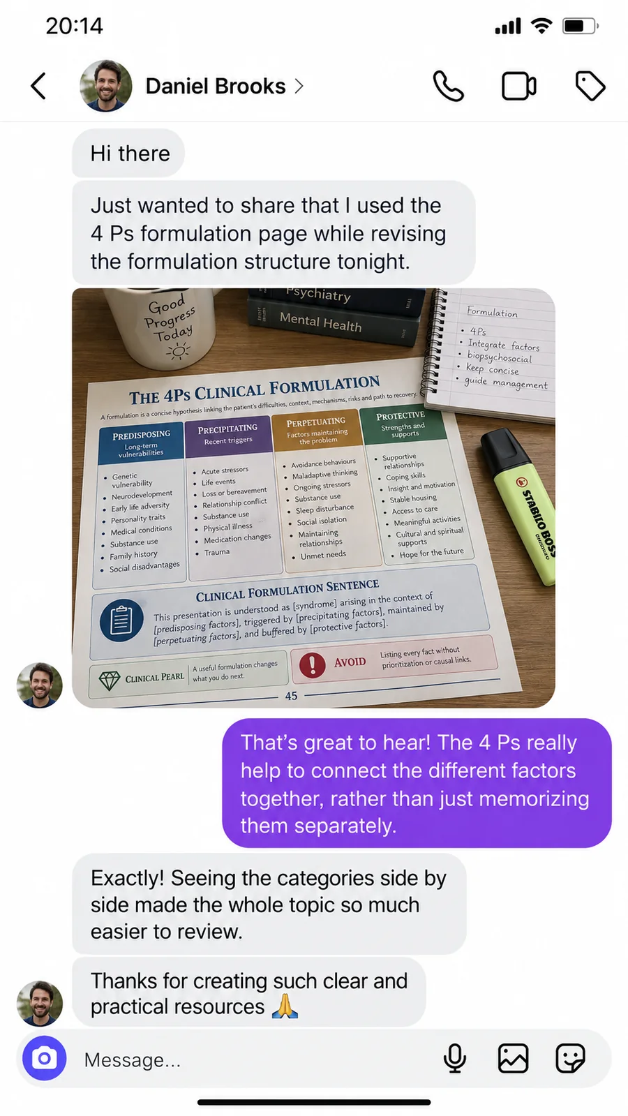 Reader conversation about using the four Ps formulation page