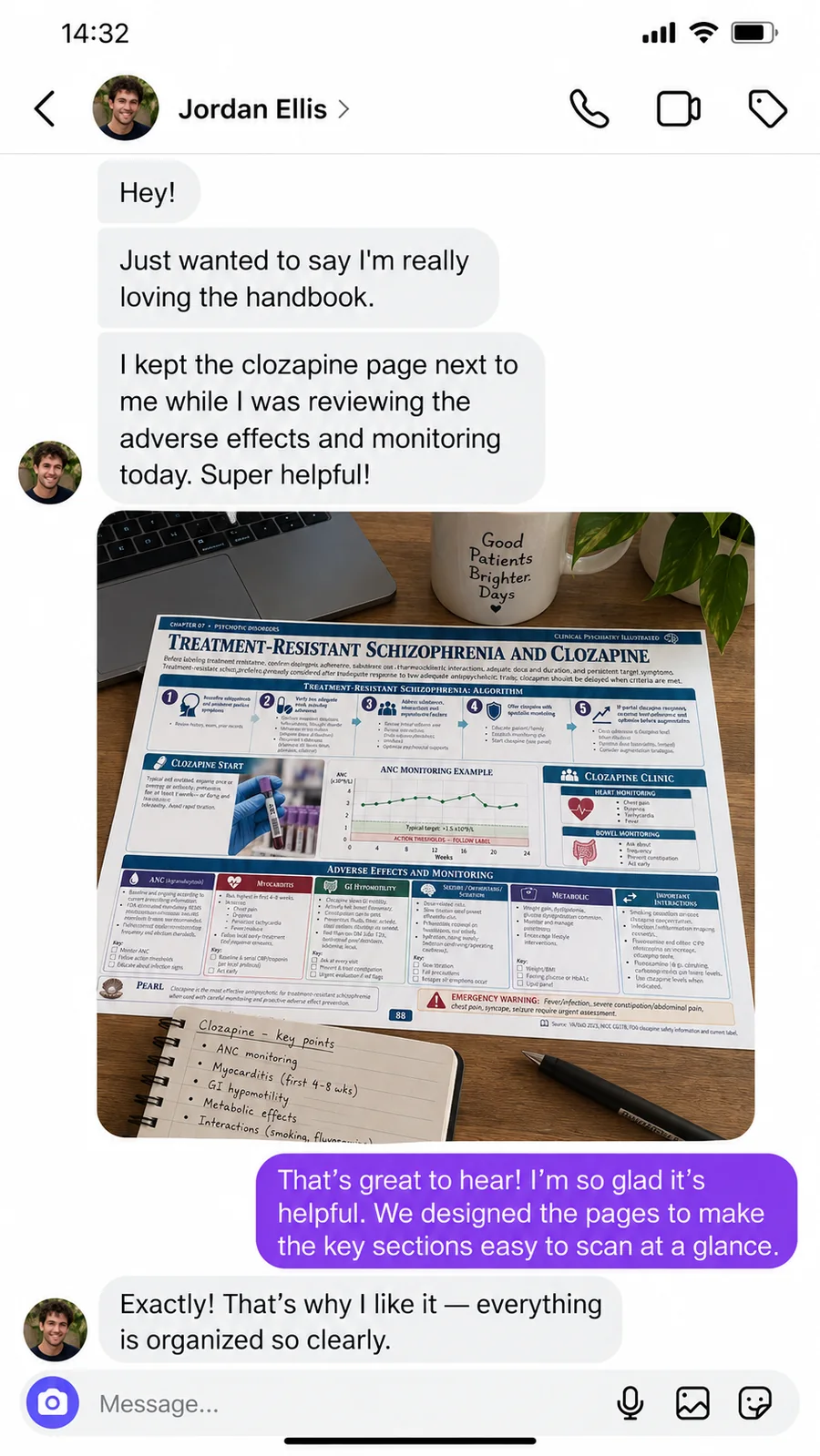 Reader conversation about reviewing a clozapine reference page